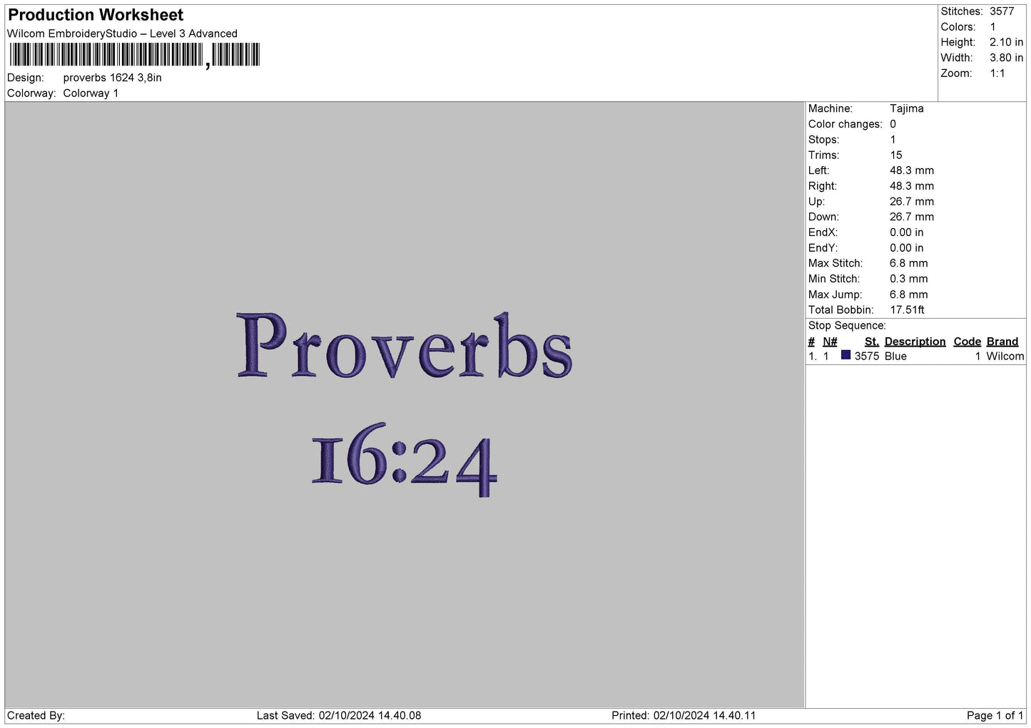 Proverbstext Embroidery File 6 sizes
