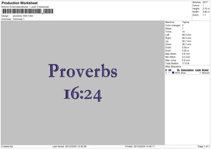 Proverbstext Embroidery File 6 sizes