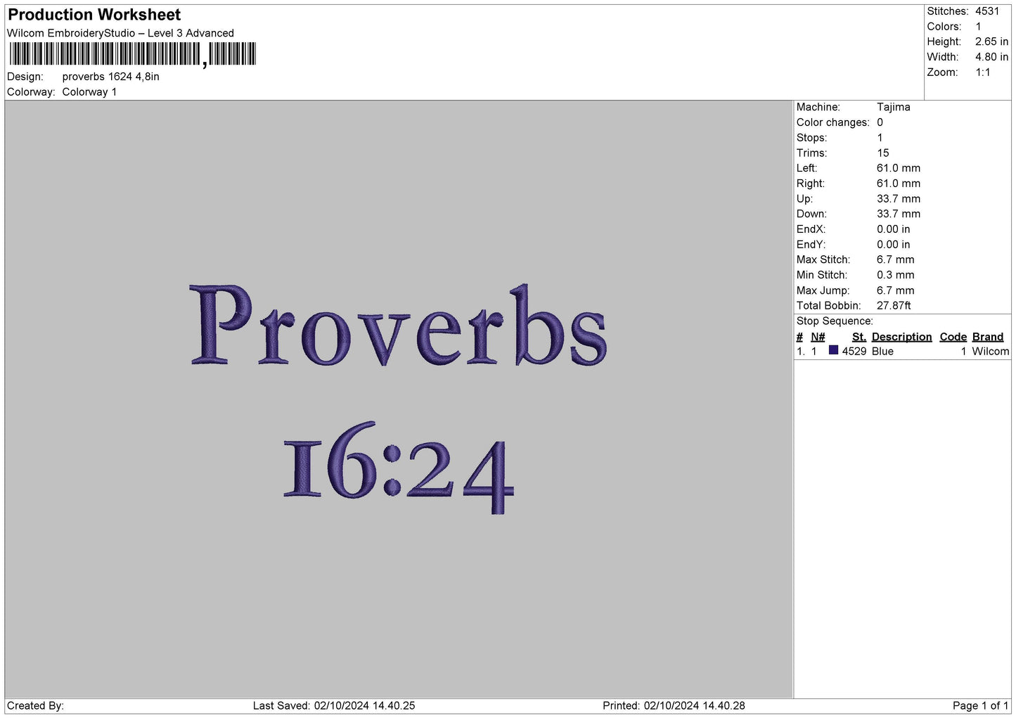 Proverbstext Embroidery File 6 sizes