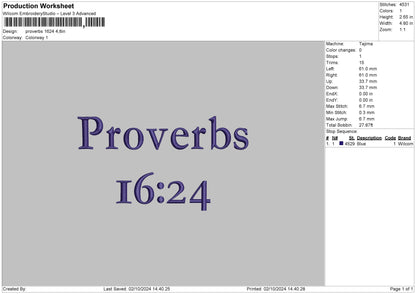 Proverbstext Embroidery File 6 sizes