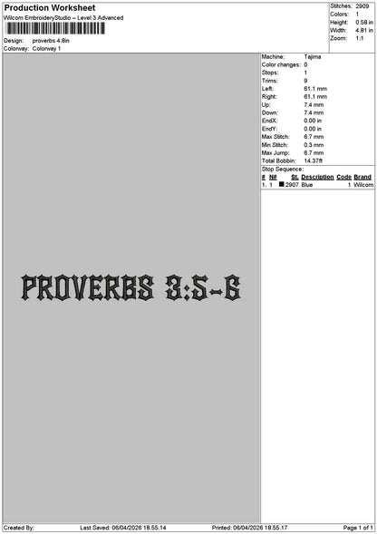 Proverbstext Embroidery File 6 sizes