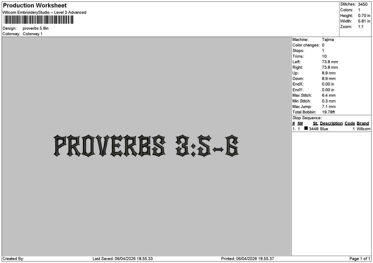 Proverbstext Embroidery File 6 sizes