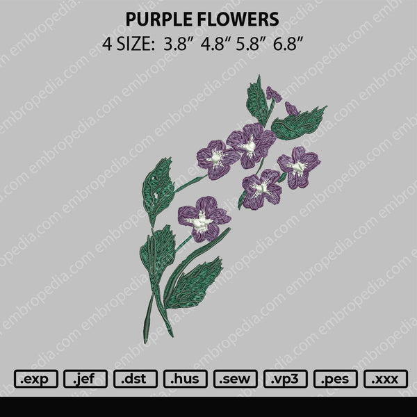 Purple Flowers Embroidery File 4 size