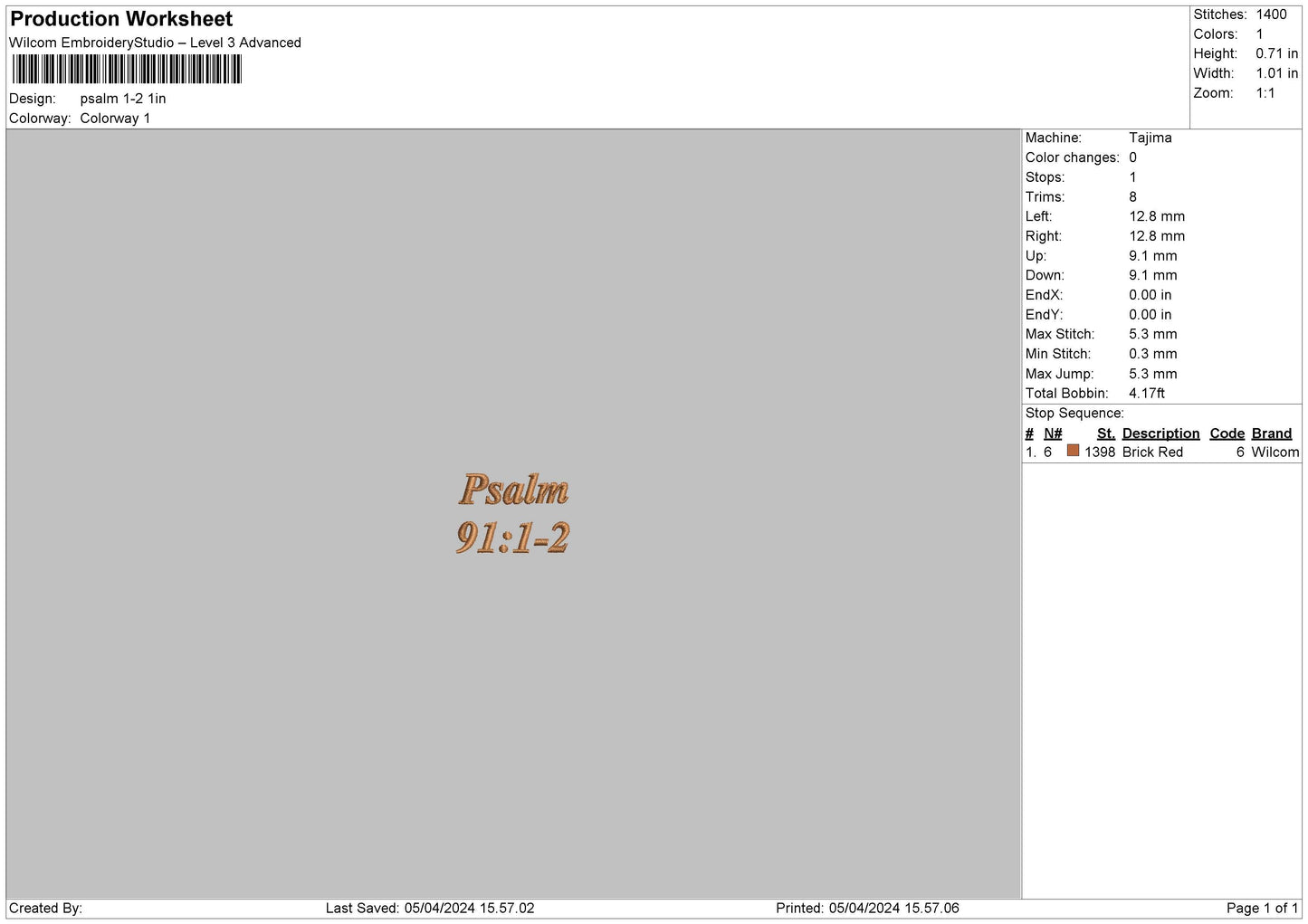 Psalmtext Embroidery File 6 sizes
