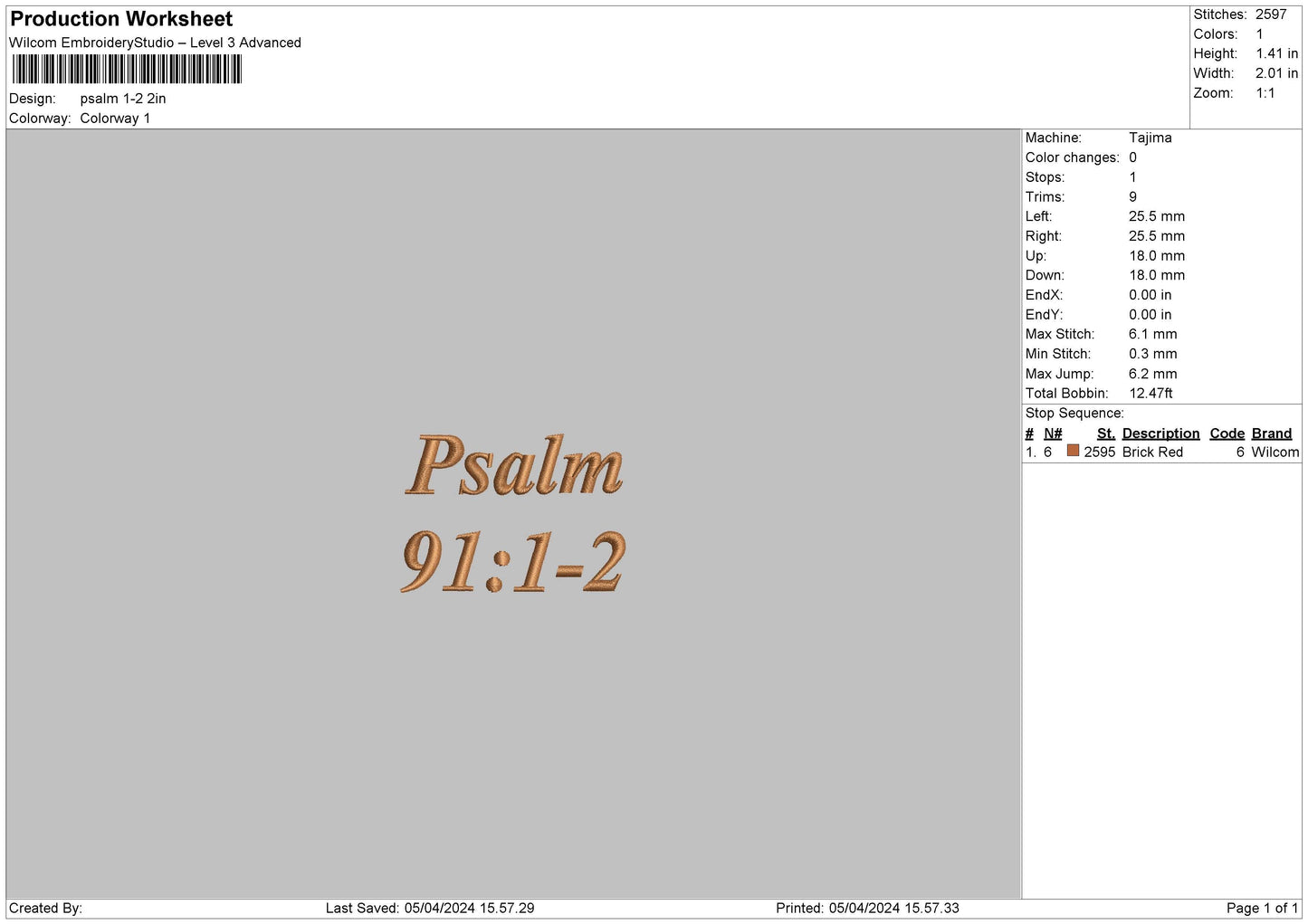 Psalmtext Embroidery File 6 sizes