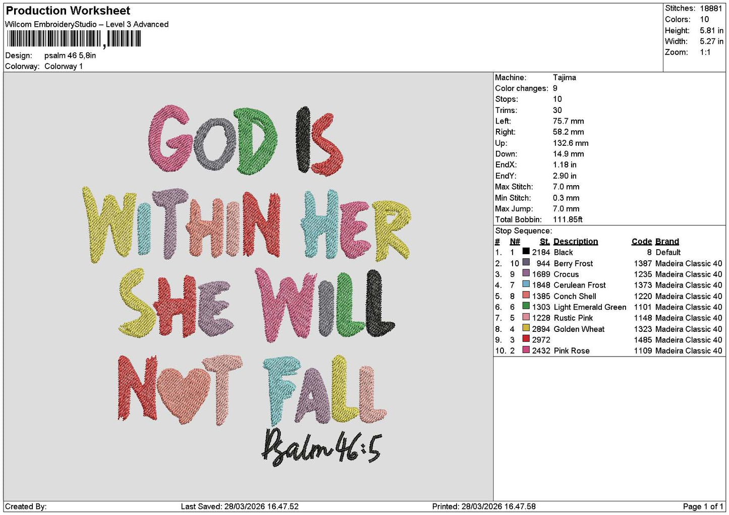 Pslamtext 46 Embroidery File 6 sizes