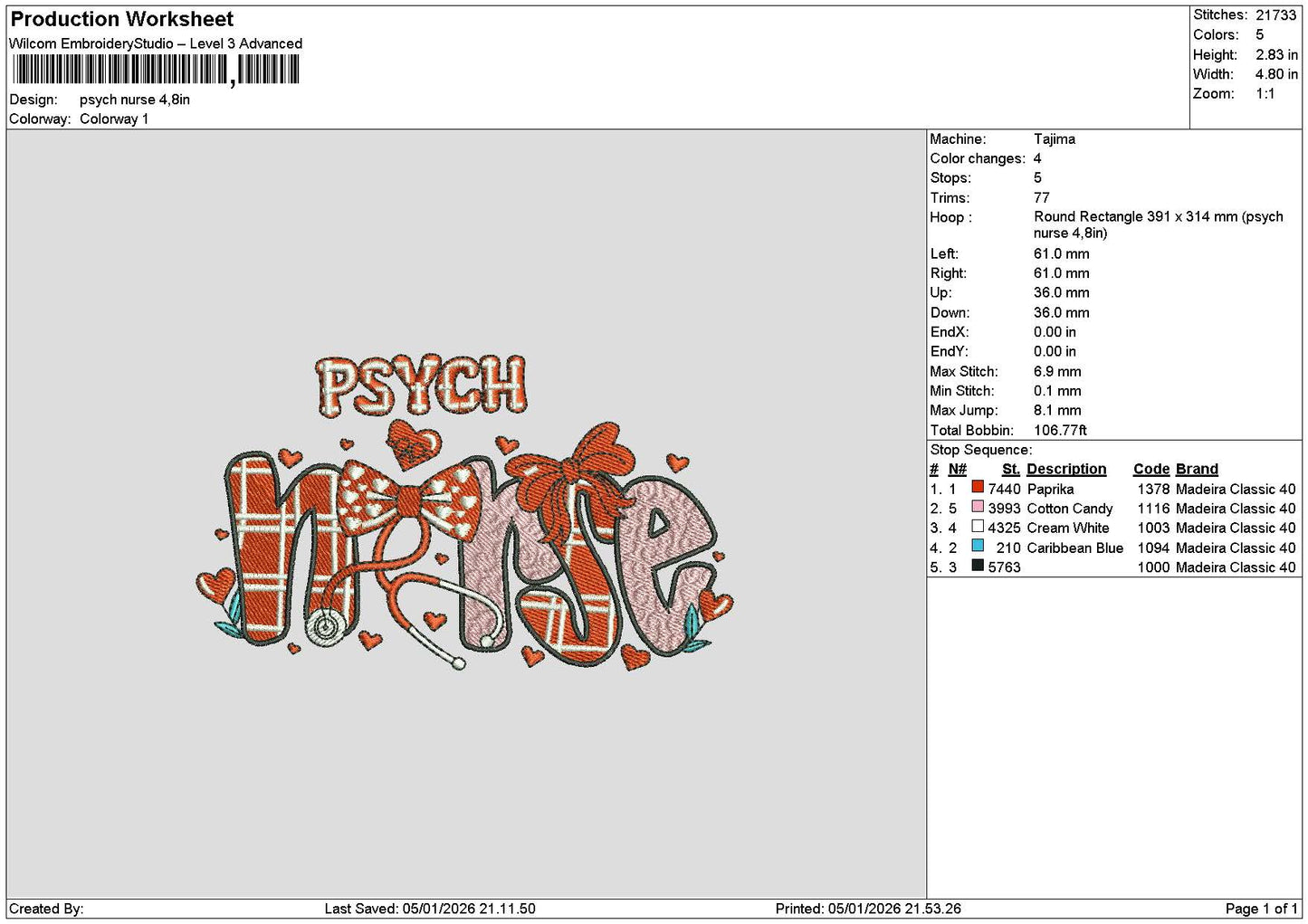 Nursetext 0501 Embroidery 3 Files