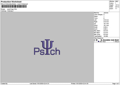 Psychtext1012 Embroidery File 6 sizes