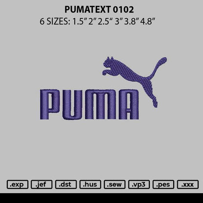 Pumatext 0102 Embroidery File 6 sizes