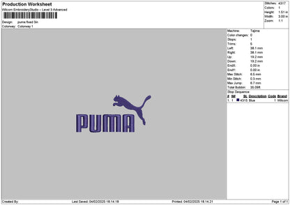 Pumatext 0102 Embroidery File 6 sizes