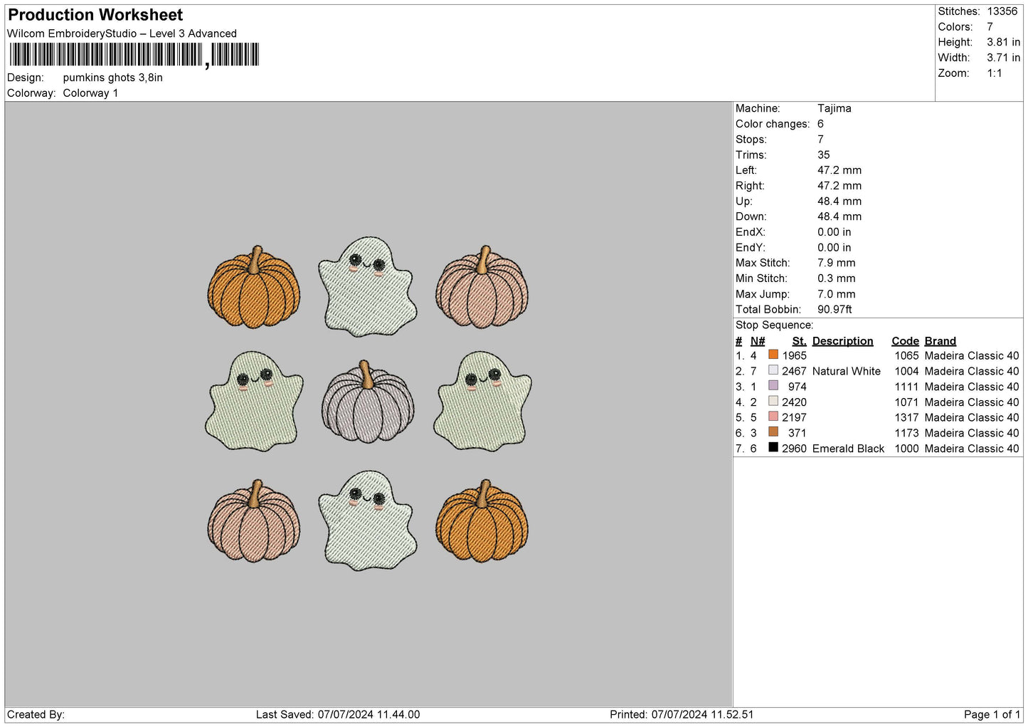 Pumpkins 0707 Embroidery File 6 sizes