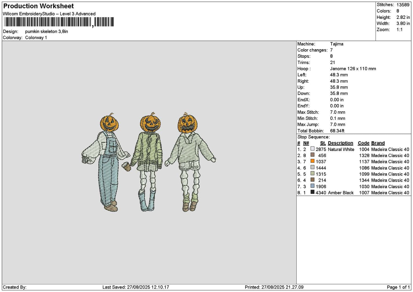 Pumpkins 2708 Embroidery File 6 sizes