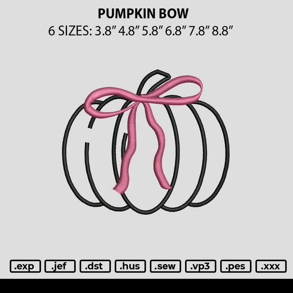 Pumpkin Bow Embroidery File 6 sizes