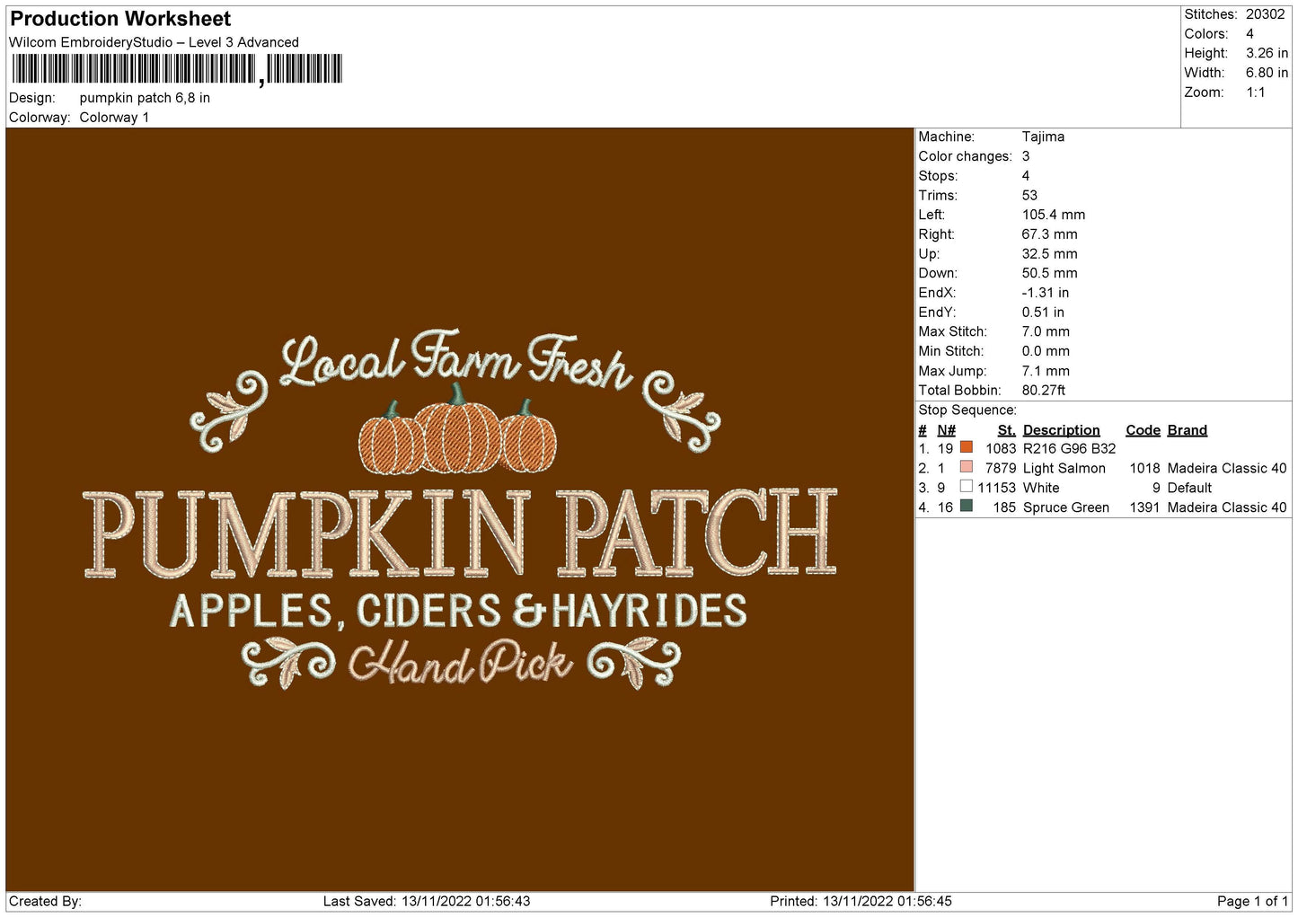 Pumpkin Patch Embroidery File 6 sizes