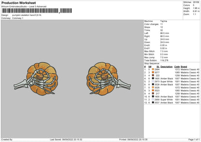 Pumpkin Skeleton Hand Embroidery File 6 sizes