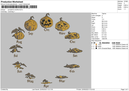 Pumpkins Months Embroidery File 6 sizes