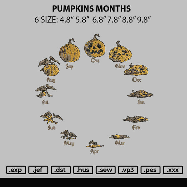 Pumpkins Months Embroidery File 6 sizes