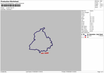 PUNJAB MAP Embroidery File 6 sizes