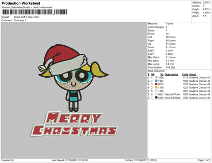 Powerpuff Xmas Embroidery File 4 size