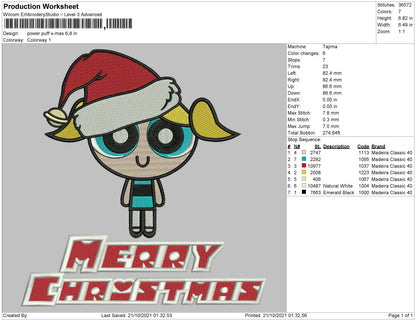 Powerpuff Xmas Embroidery File 4 size