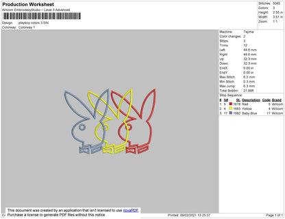 Playboy Colors Embroidery File 4 size