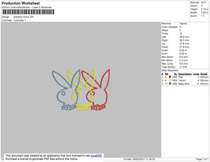 Playboy Colors Embroidery File 4 size
