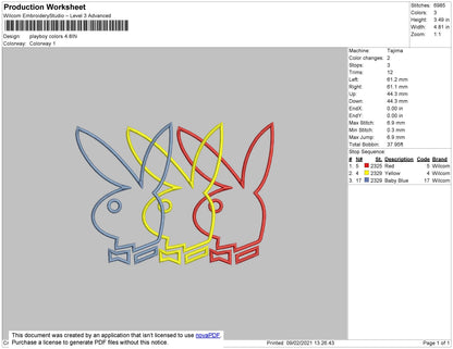 Playboy Colors Embroidery File 4 size