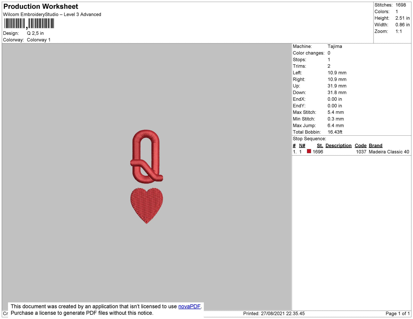 Q Embroidery File 4 size