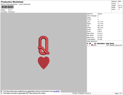 Q Embroidery File 4 size