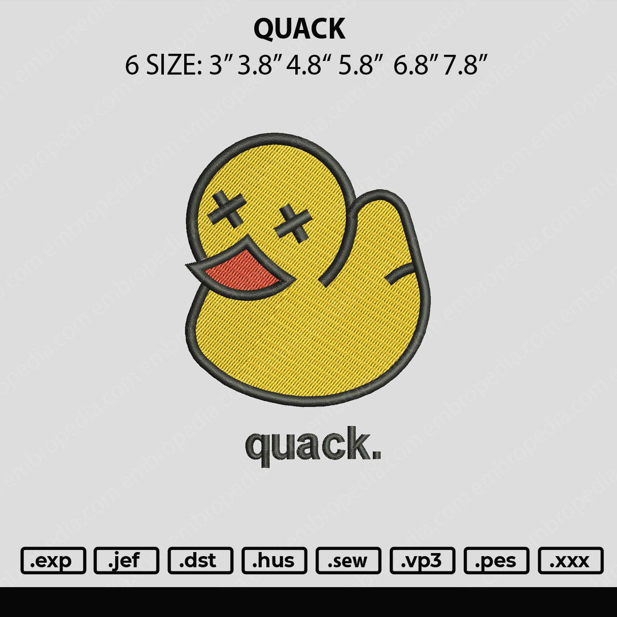 Quack Embroidery FIle 6 sizes