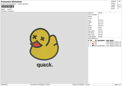 Quack Embroidery FIle 6 sizes