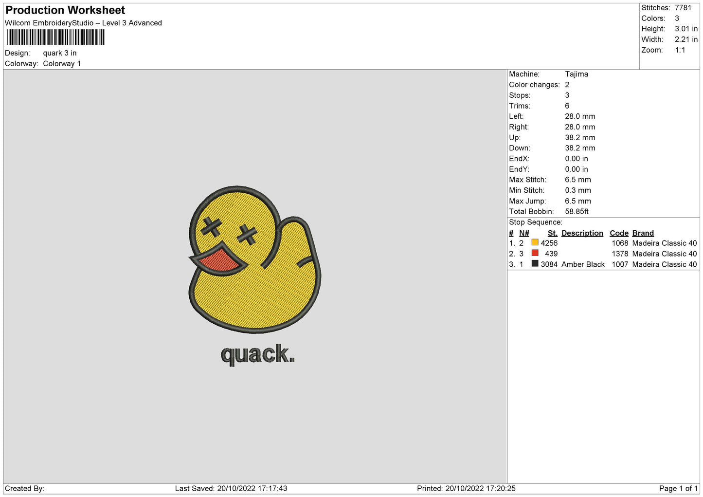 Quack Embroidery FIle 6 sizes