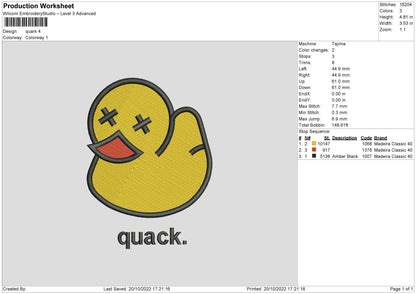 Quack Embroidery FIle 6 sizes