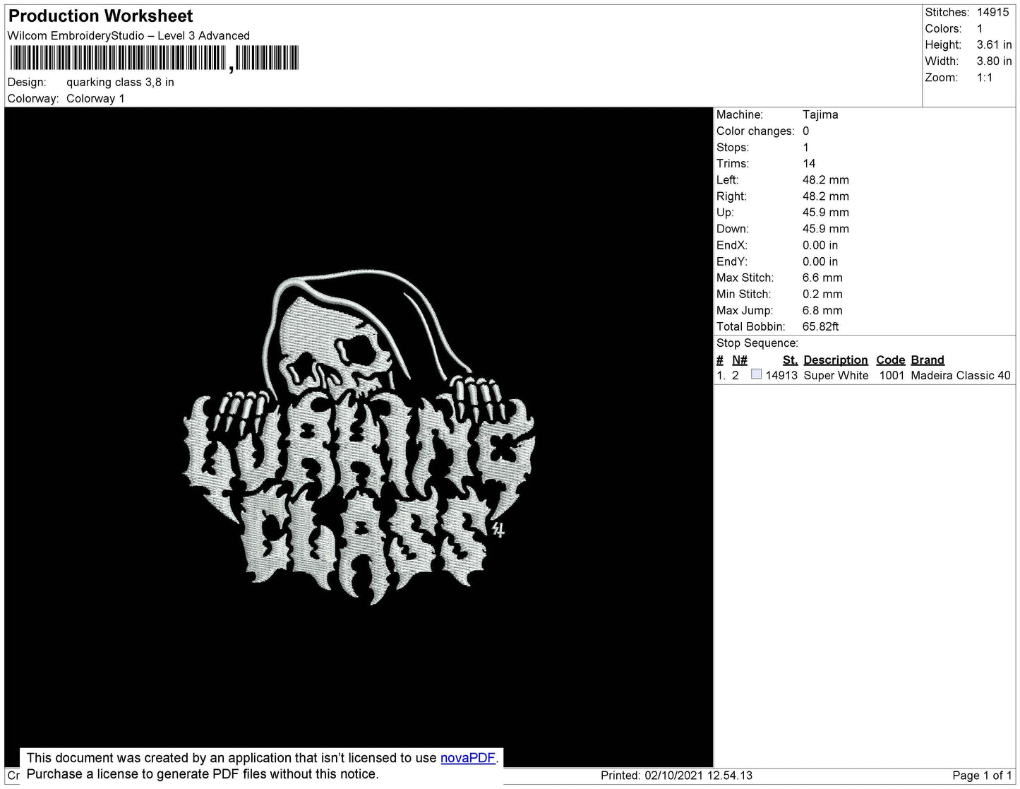 Quarking Class Embroidery File 4 size