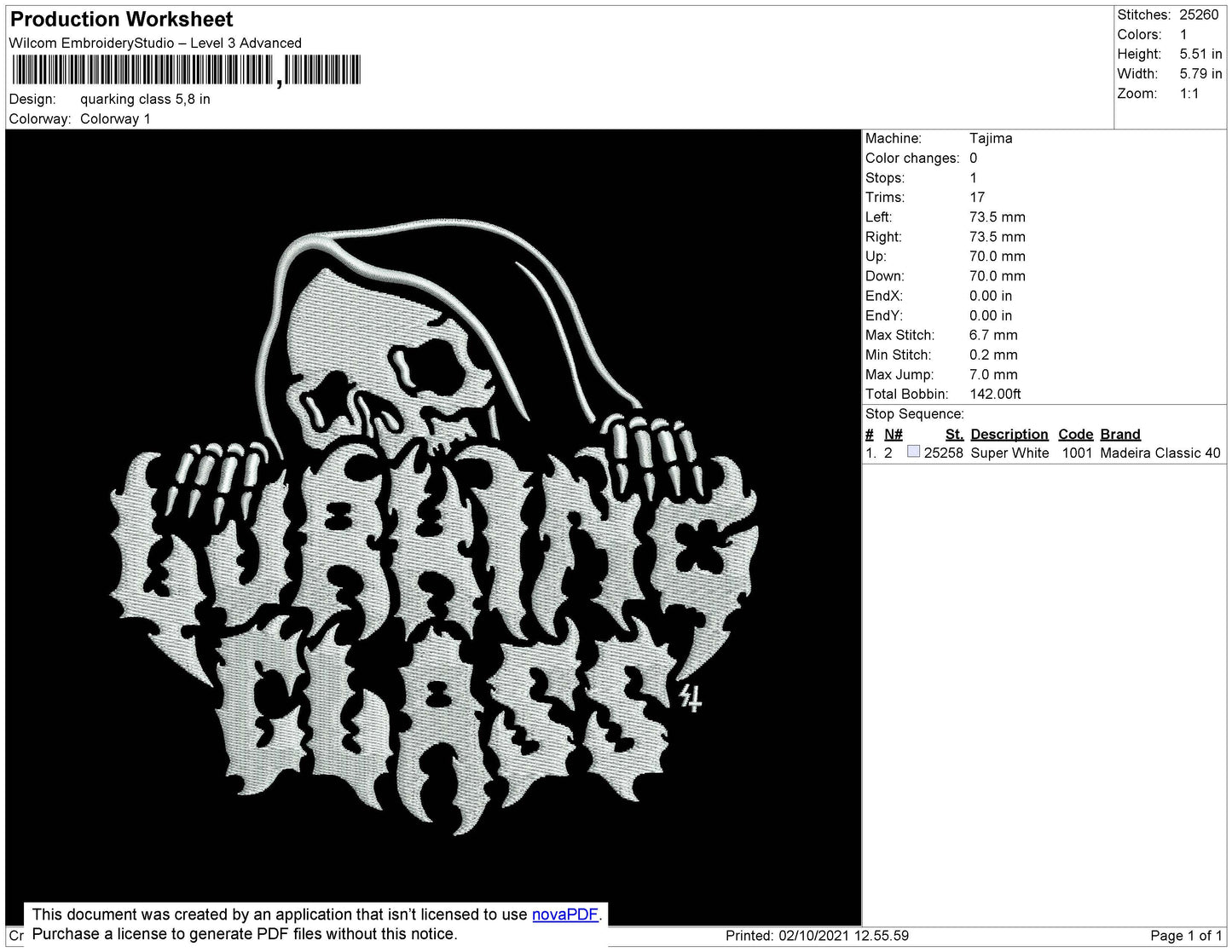 Quarking Class Embroidery File 4 size