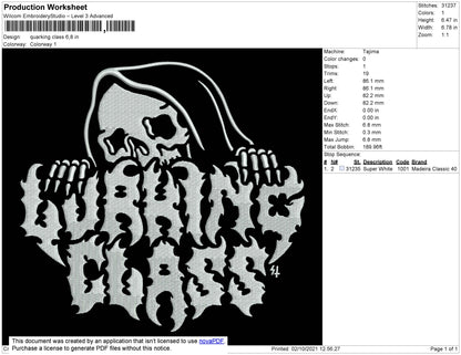 Quarking Class Embroidery File 4 size