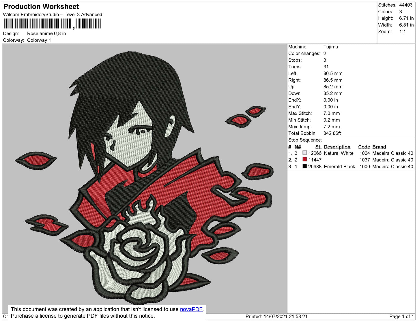 Rose Anime Embroidery File 4 size