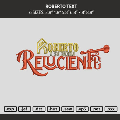 Roberto Text Embroidery Machine Design File 6 sizes