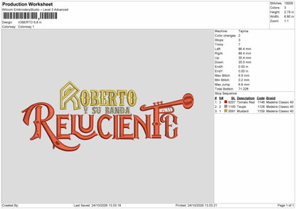 Roberto Text Embroidery Machine Design File 6 sizes