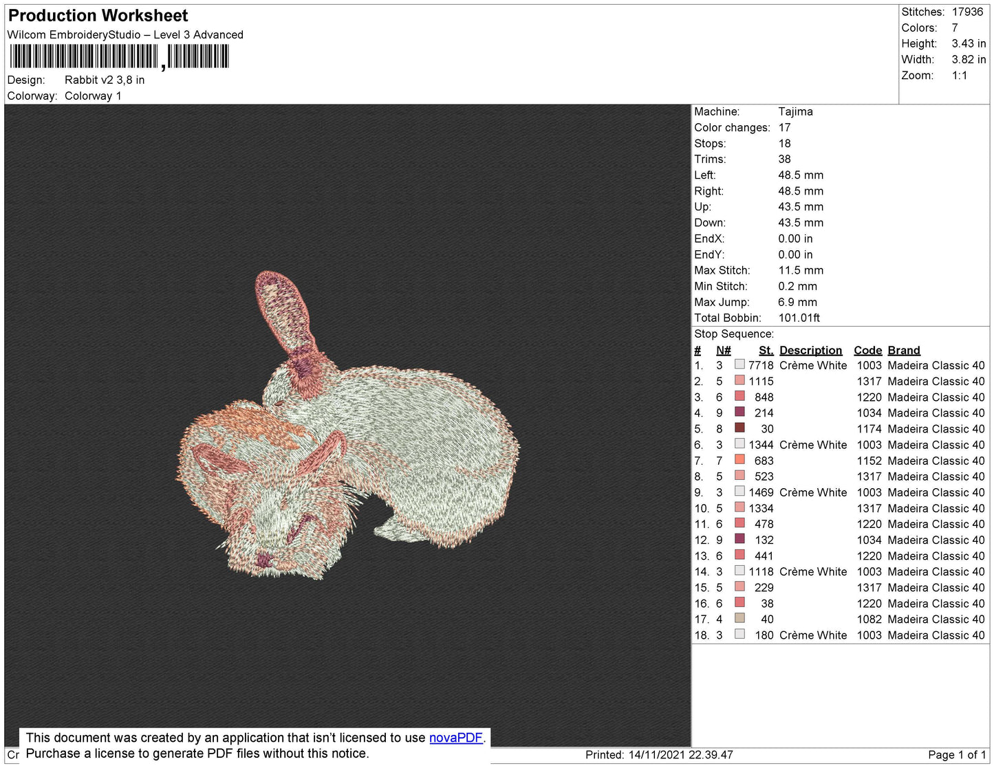 Rabbit V2 Embroidery File 4 size