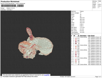 Rabbit V2 Embroidery File 4 size