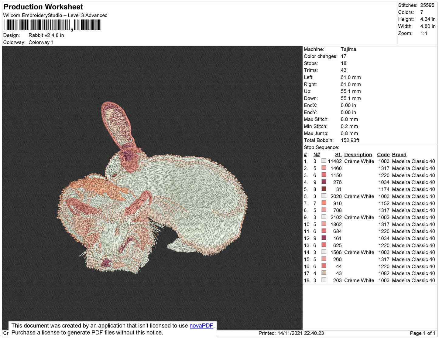 Rabbit V2 Embroidery File 4 size