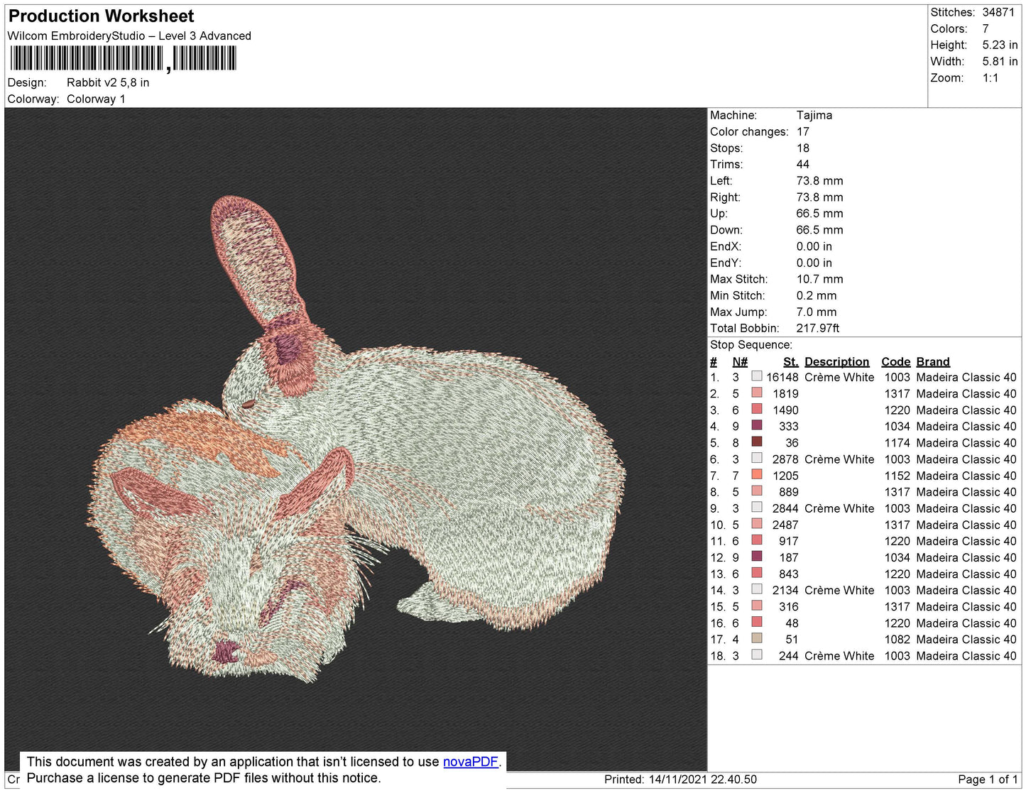 Rabbit V2 Embroidery File 4 size
