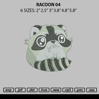 Racoon 04 Embroidery File 6 sizes