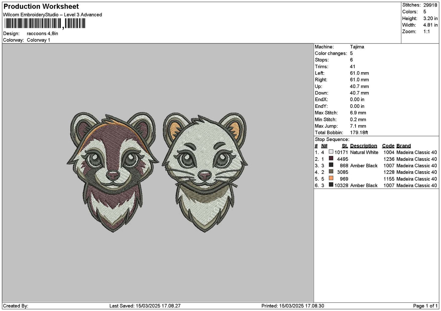 Raccoons 1503 Embroidery File 6 sizes