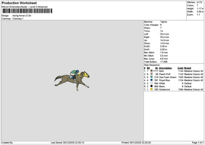 Horse Racing 0512 Embroidery File 6 sizes