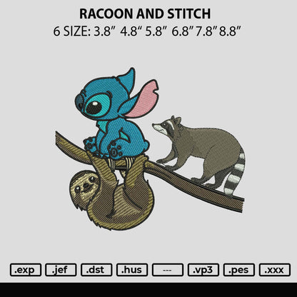 Racoon And Stitch Embroidery File 6 sizes