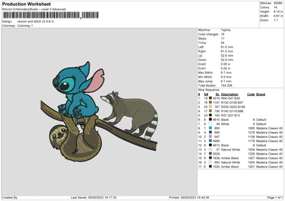 Racoon And Stitch Embroidery File 6 sizes