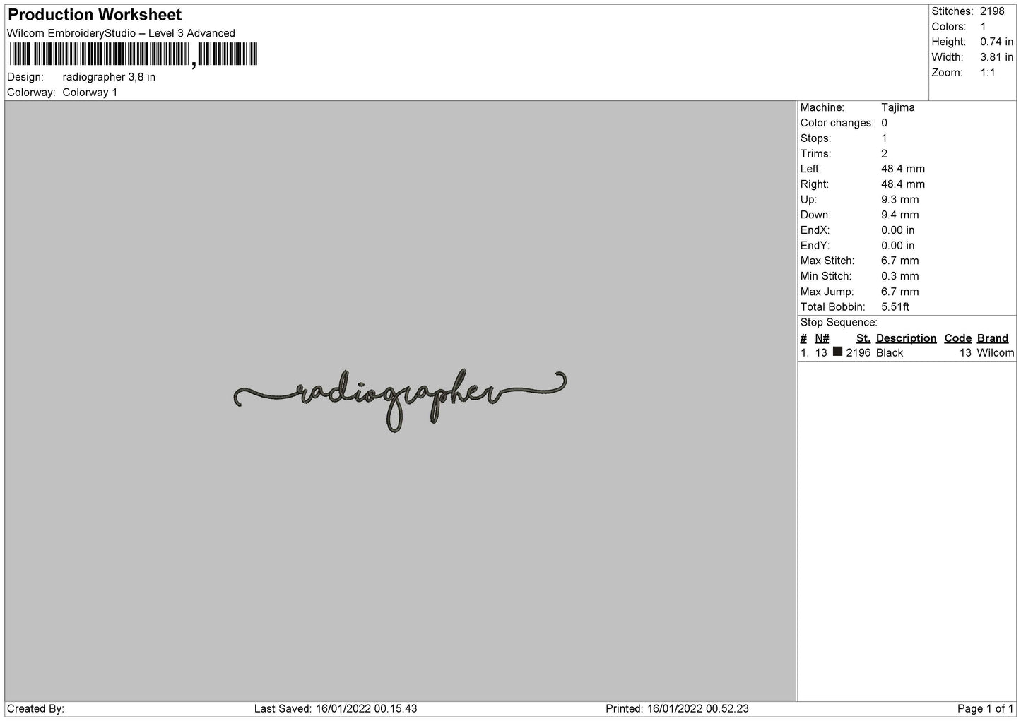 Radiographer Embroidery File 4 size