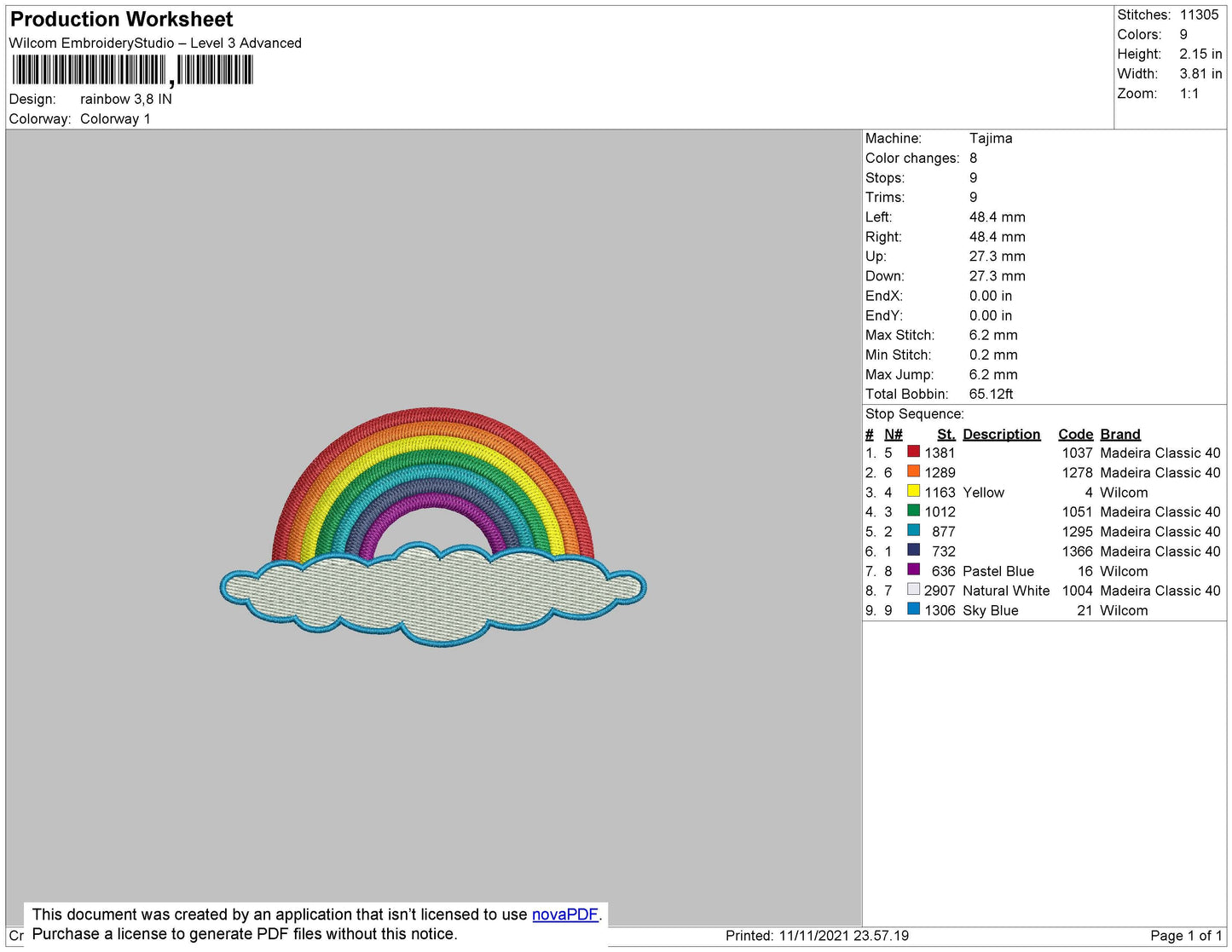 Rainbow Embroidery File 4 size